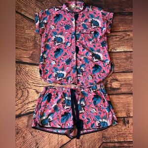 LOFT Sleepwear Floral‎ Pink and Blue Pajama Set